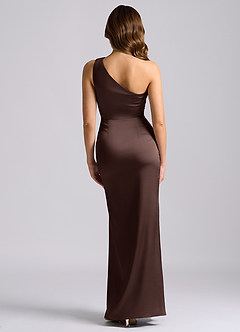 Azazie Akilah Bridesmaid Dresses Ganache Mermaid One Shoulder Stretch Satin Dress image2