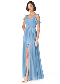 Azazie Lianne Brautjungfernkleider A-Linie Schulterfrei Chiffon Kleid Puderblau image3