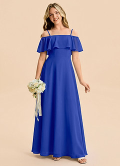 Azazie Maggie Junior Royal Blue A-Line Off the Shoulder Chiffon Dress image5