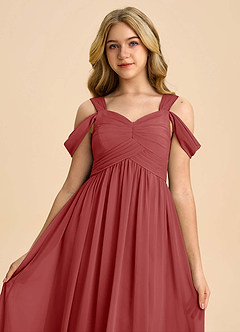 Azazie Lianne Junior Rust A-Line Off the Shoulder Chiffon Dress image4