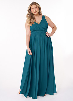 Azazie Kora Jurken voor bruidsmeisjes Jurk van Chiffon met A-Lijn Geplooid Inkt Blauw image7