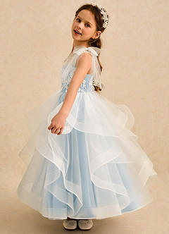 Azazie Zoey Blumenmädchenkleider Ballkleid Spitze Tüll Kleid Himmelblau image4