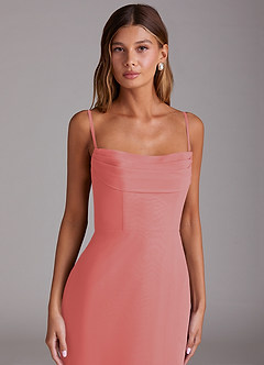 Azazie Saige Bridesmaid Dresses Coral A-Line Off the Shoulder Chiffon Convertible Dress image2
