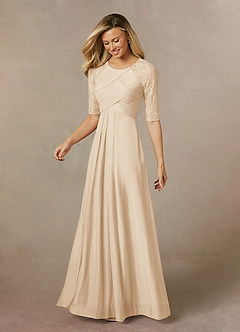 Azazie Raelyn Mother of the Bride Dresses Champagne A-Line Lace Mesh Dress image3