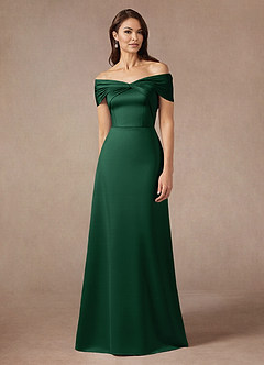 Azazie Amelia Mother of the Bride Dresses Dark Green A-Line Off the Shoulder Stretch Satin Dress image1