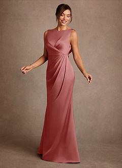 Azazie Baltimore Mère de la mariée Robes Robe Trapèze en Satin extensible Plissée Antique Rose image3