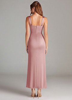 Azazie Denice 신부 들러리 드레스 쉬스 주름진 스트레치 새틴 발목 길이 드레스 image2