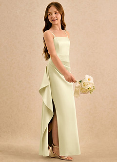 Azazie Cannoli Girls Formal Blumenmädchenkleider A-Linie Plissee Stretch-Satin Kleid Zitronensorbet image4