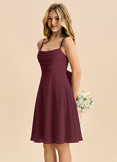 Azazie Bear Junior Cabernet A-Line Pleated Chiffon Dress image4
