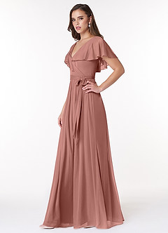 Azazie Jael Bridesmaid Dresses Cedar Rose A-Line V-Neck Mesh Dress image3