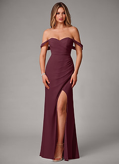 Azazie Haisley Bridesmaid Dresses Cabernet Sheath Off the Shoulder Chiffon Convertible Dress image4