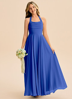 Azazie Kady Junior Vestido de Azul Real de Gasa de Corte en A con Escote de Corazón image1