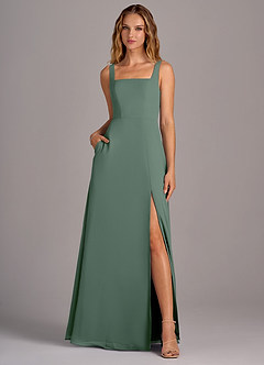 Azazie Debra Bridesmaid Dresses Eucalyptus A-Line with Pockets Chiffon Convertible Dress image5