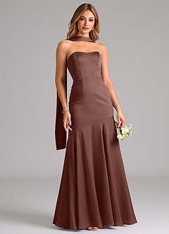 Azazie Shiloh Bridesmaid Dresses Espresso Mermaid Strapless Stretch Satin Convertible Dress image5