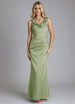 Azazie Tallie Abiti da Damigella Abito Sirena in Raso Elasticizzato Plissettato Verde Salvia image9