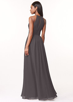 Azazie Bonnie Bridesmaid Dresses Steel Grey A-Line Keyhole Ruched Chiffon Dress image2