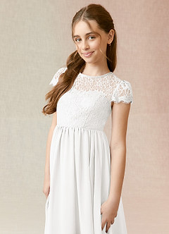 Azazie Delevingne Junior Linia A Koronka Szyfon Długość podłogi Młodsza druhna Sukienka image4