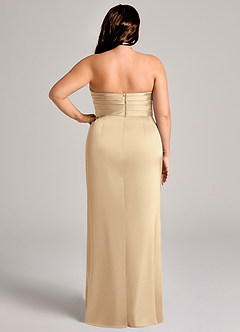 Azazie Jemma Bridesmaid Dresses Champagne Sheath Pleated Stretch Satin Dress image12