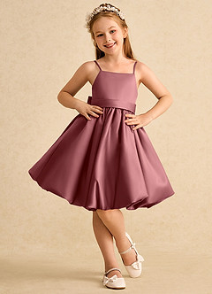 Azazie Davine vestidos de niña de las flores Vestido de Amatista de Satin Mate de Corte En A con Tirante Espagueti image3