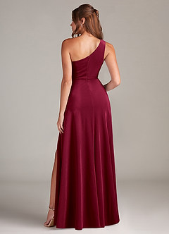 Azazie Brooke Bridesmaid Dresses Burgundy A-Line One Shoulder Velvet Dress image5