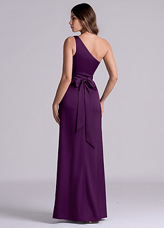 Azazie Philana Bridesmaid Dresses Grape A-Line One Shoulder Stretch Satin Dress image5