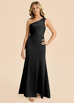 Azazie Ren Junior Robe Trapèze en Satin extensible Plissé Noir image4