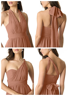 Azazie Olani Bridesmaid Dresses Bronzer A-Line Off the Shoulder Chiffon Convertible Dress image2