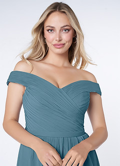 Azazie Audrianna Bridesmaid Dresses Bermuda A-Line Off-The-Shoulder Gathered Chiffon Convertible Dress image5