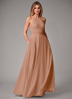 Azazie Amalia Brautjungfernkleider A-Linie Plissee Chiffon Kleid Champagner Rosa image1