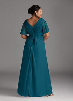 Azazie Emmeline Mère de la mariée Robes Robe Trapèze en Maille Col V plissé Bleu Encre image8