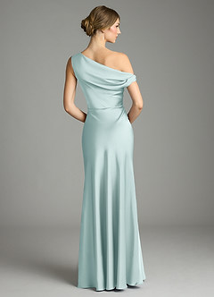 Azazie Emerson Bridesmaid Dresses Mist Mermaid Off the Shoulder Stretch Satin Dress image3