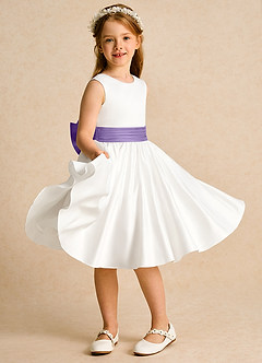 Azazie Sosie vestidos de niña de las flores Vestido de Marfil Tahití de Satin Mate de Corte En A con Plisado image5