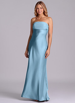 Azazie Ailanie Brudtärnklänningar Klä av Tubklänning i Stretch Satin Axelbandslös Stålblå image1