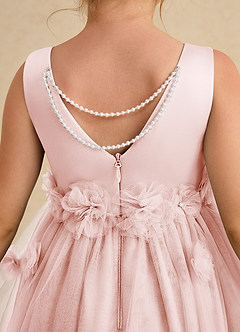 Azazie Lux vestidos de niña de las flores Vestido de Rosa Rubor de Tul de Corte En A con Perla image6