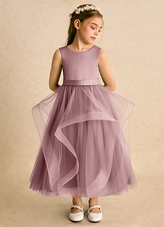 Azazie Vana Abiti da Ragazza di Fiori Abito Principessa in Tulle Fiocco Rosa Polverosa image3