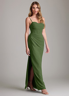 Azazie Mai Bridesmaid Dresses Olive Sheath Pleated Chiffon Dress image3