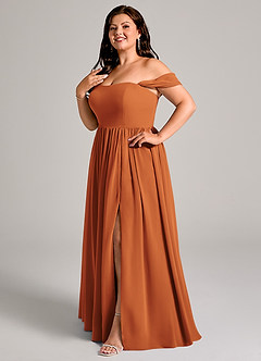 Azazie Calianna Bridesmaid Dresses Cinnamon A-Line Off the Shoulder Chiffon Convertible Dress image10