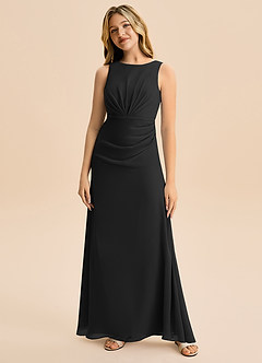 Azazie Floris Junior Black A-Line Pleated Chiffon Dress image4