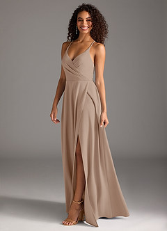 Azazie Davis Final Sale Taupe A-Line Pleated Stretch Crepe Dress image2