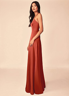 Azazie Mei Vestidos de madrinha de casamento Vestido Ferrugem de Cetim elástico de Linha A image4