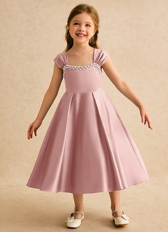 Azazie Yosemite Flower Girl Dresses Rose Gold Ball-Gown Sweetheart Neckline Matte Satin Dress image3