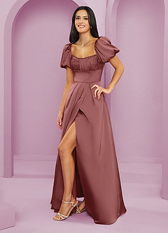 Barbie ♥ Azazie Bridesmaid Dresses Amethyst A-Line Ruched Stretch Satin Dress image3