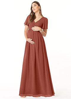 Azazie Verna Maternity Bridesmaid Dresses A-Line V-Neck Ruched Chiffon Floor-Length Dress image3