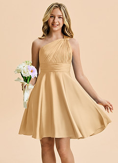 Azazie Charlize Junior A-Linie Plissee Stretch-Satin Kleid Gold image1