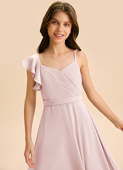 Azazie Kelsea Junior Vestido de Rosa Rubor de Gasa de Corte en A con Volante image7