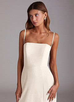 Azazie Wren Bridesmaid Dresses White Alabaster A-Line Side Slit Chiffon Convertible Dress image3