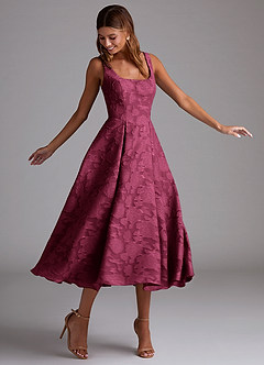 Azazie Amalie Bridesmaid Dresses Mulberry A-Line Pleated Floral Burnout Dress image3
