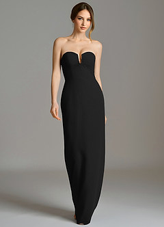 Azazie Darcie At-home Try On Dresses Black Sheath Strapless Chiffon Convertible Dress image3