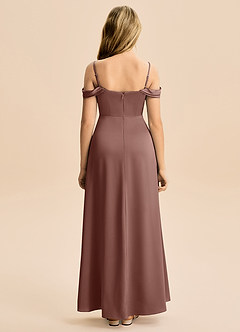 Azazie Lettie Junior Linia A Zza ramienia Satyna elastyczna Długość podłogi Młodsza druhna Sukienka image3