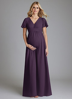 Azazie Verna Maternity Bridesmaid Dresses A-Line V-Neck Ruched Chiffon Floor-Length Dress image1